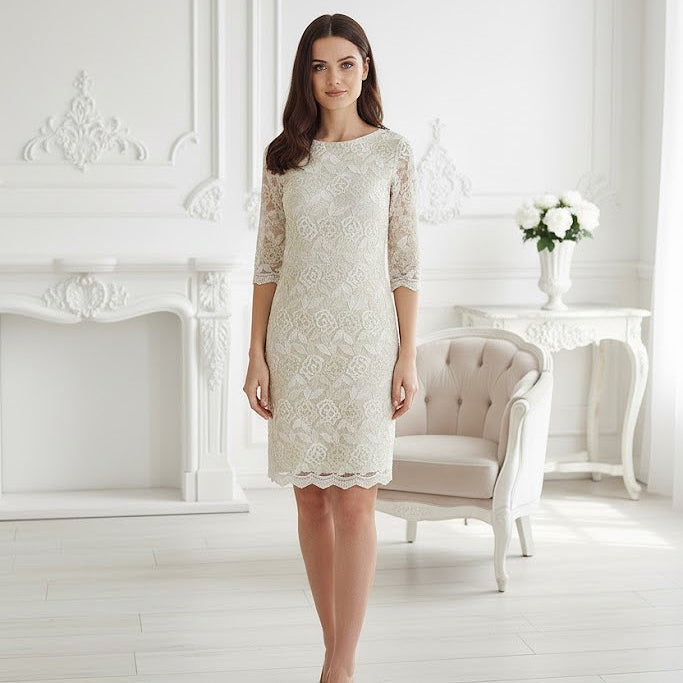 Elegant Two Tone Gold and Cream Lace Dress BY CHOKLATE PARIS