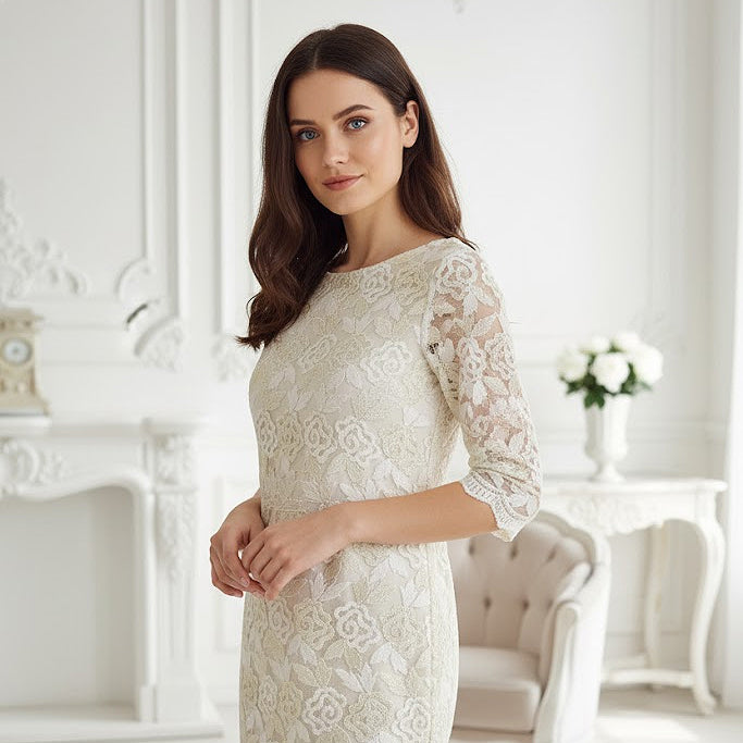 ELEGANT TWO TONE GOLD AND CREAM LACE DRESS BY CHOKLATE PARIS