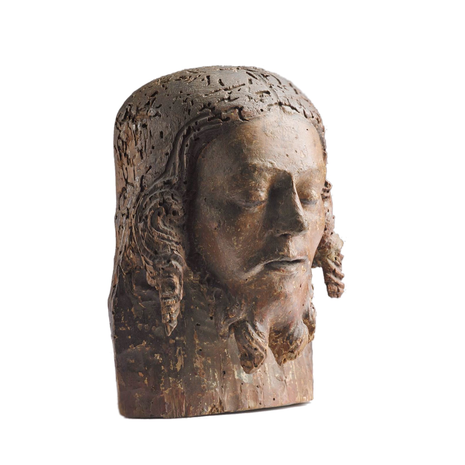 Le-Historique-15th-Century-Florentine-Sculpted-Wooden-Head-of-Christ