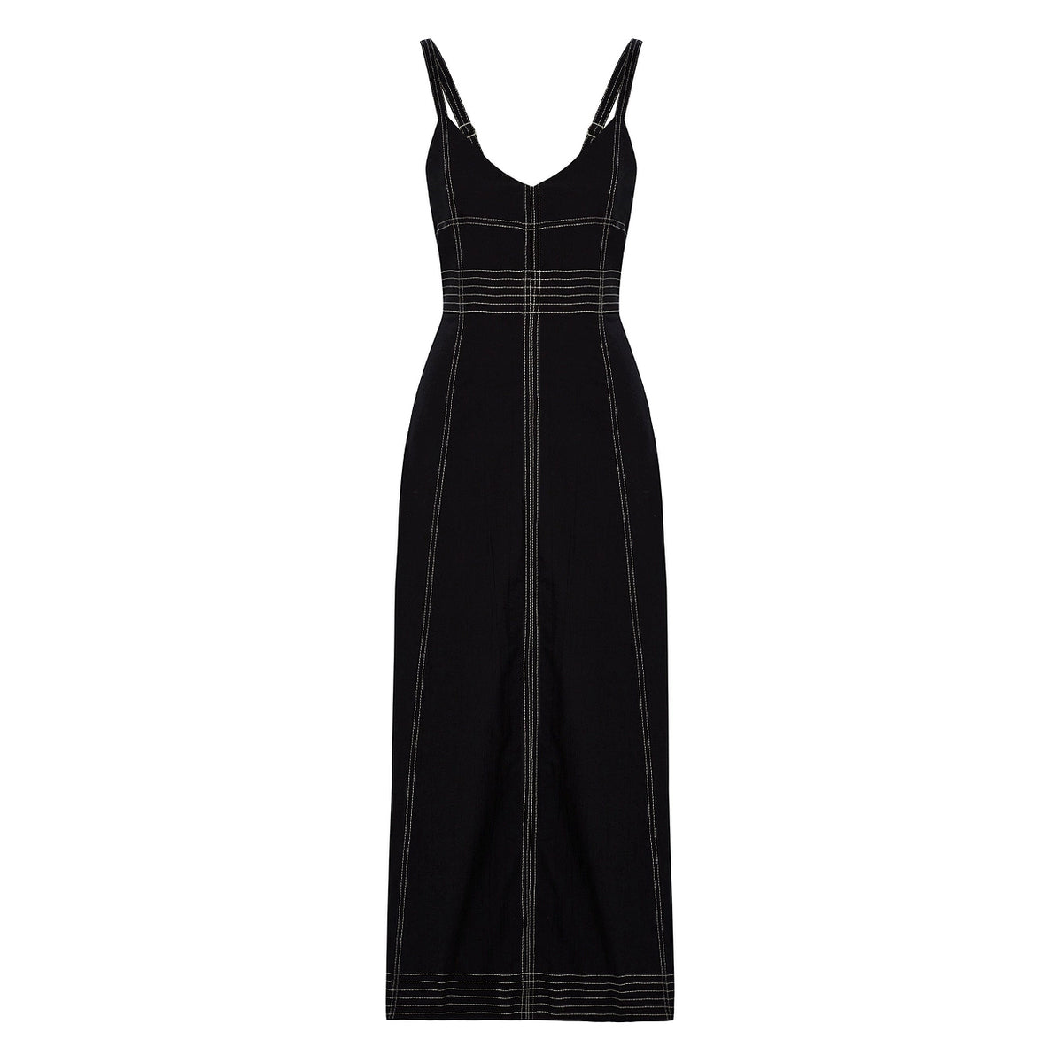 Handloomed Turkish Cotton Maxi Dress with Architectural Contrast Stitching L