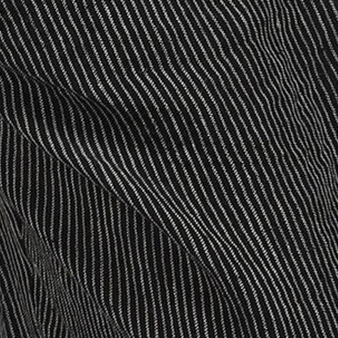Close-up of black and natural pinstripe OEKO-TEX certified European linen fabric showing high-quality weave and heritage texture.