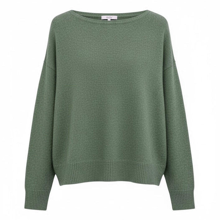 LIGHT GREEN ALPACA AND WOOL BOAT NECK SWEATER BY NAIS PARIS