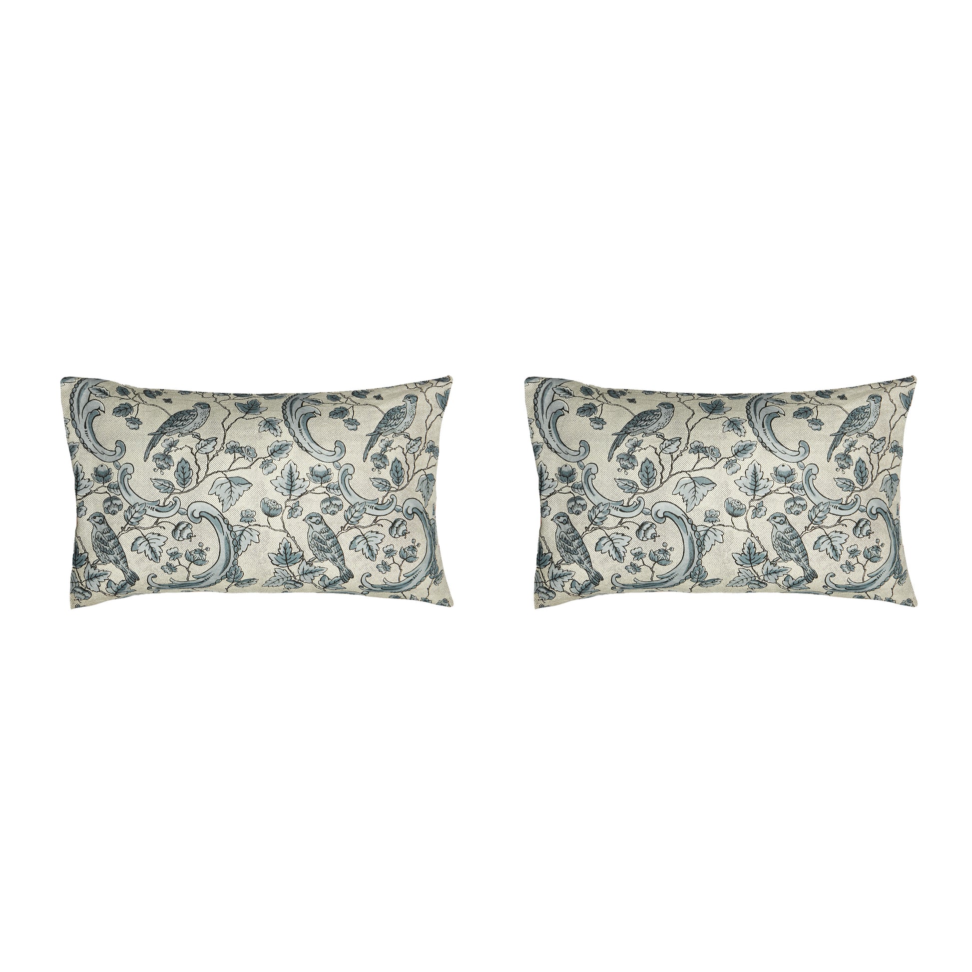 PAIR OF LARGE 16 x 24 LINEN PILLOW CUSHIONS - OISEAUX - FEUILLAGE - ACANTHI-BIRD THEME BY ANTOINETTE POISSON