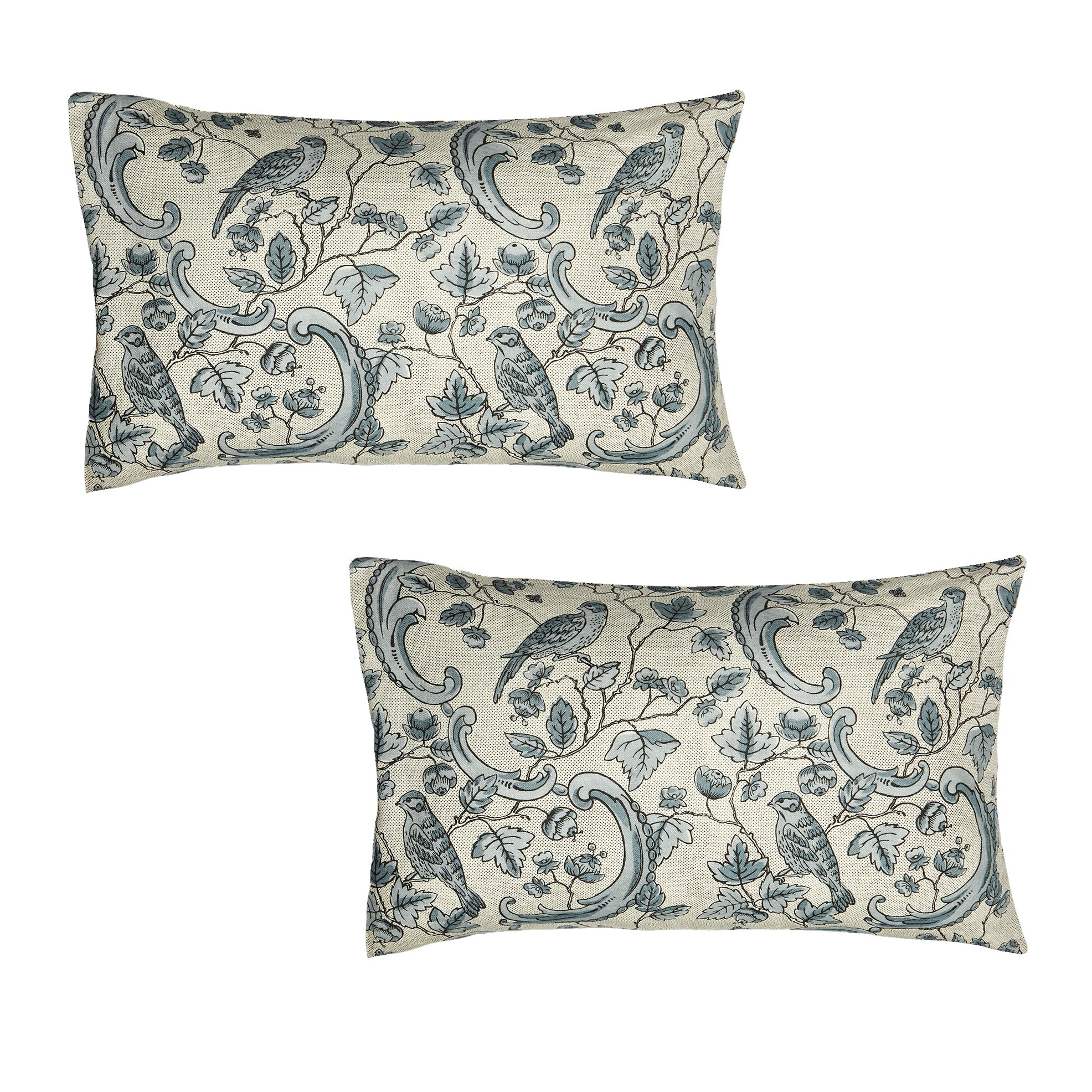 Antoinette Poisson Oiseaux & Feuillage blue and white linen cushion for French-inspired interior design