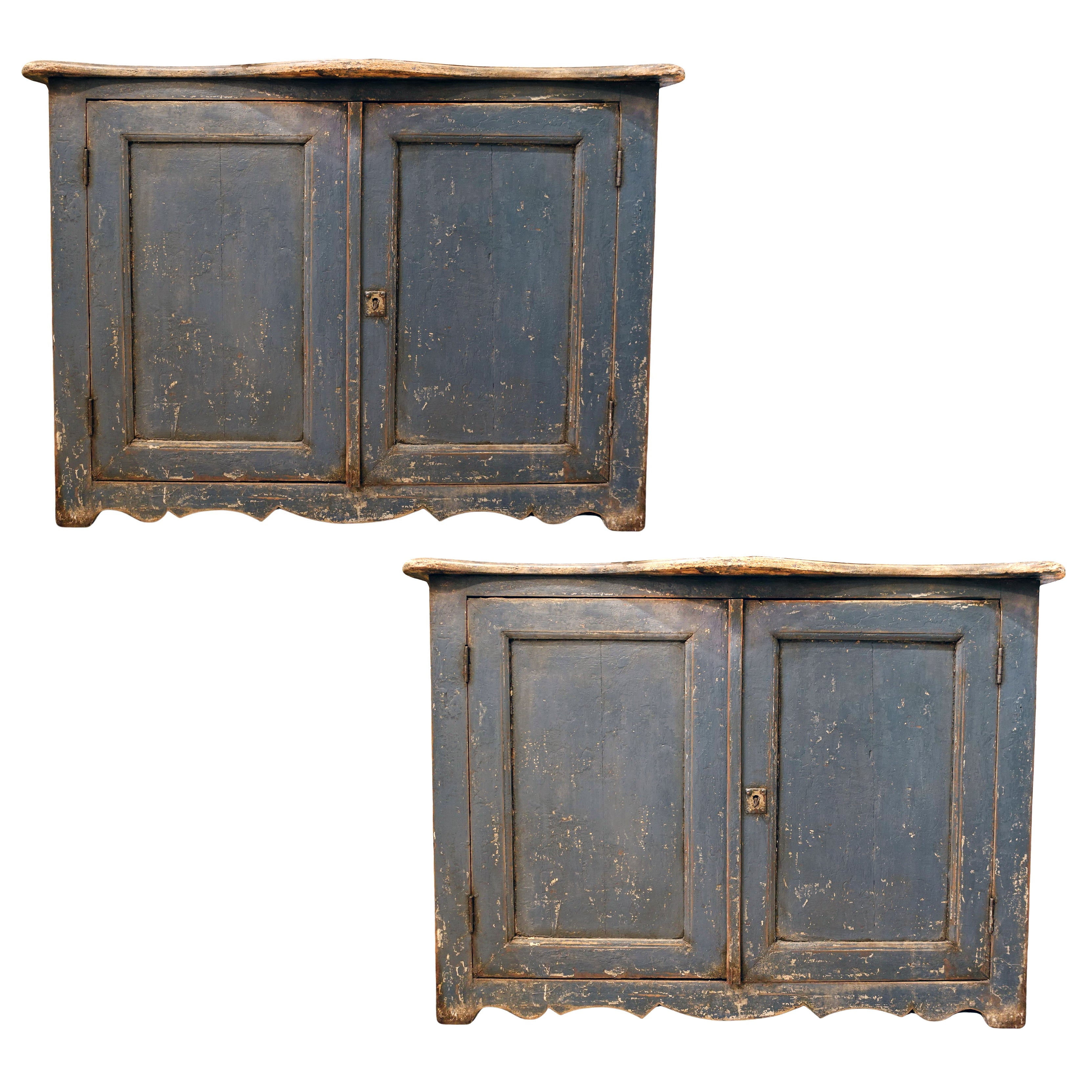 A Pair of Late 18th-Century Tuscan Cerulean Blue Cupboards