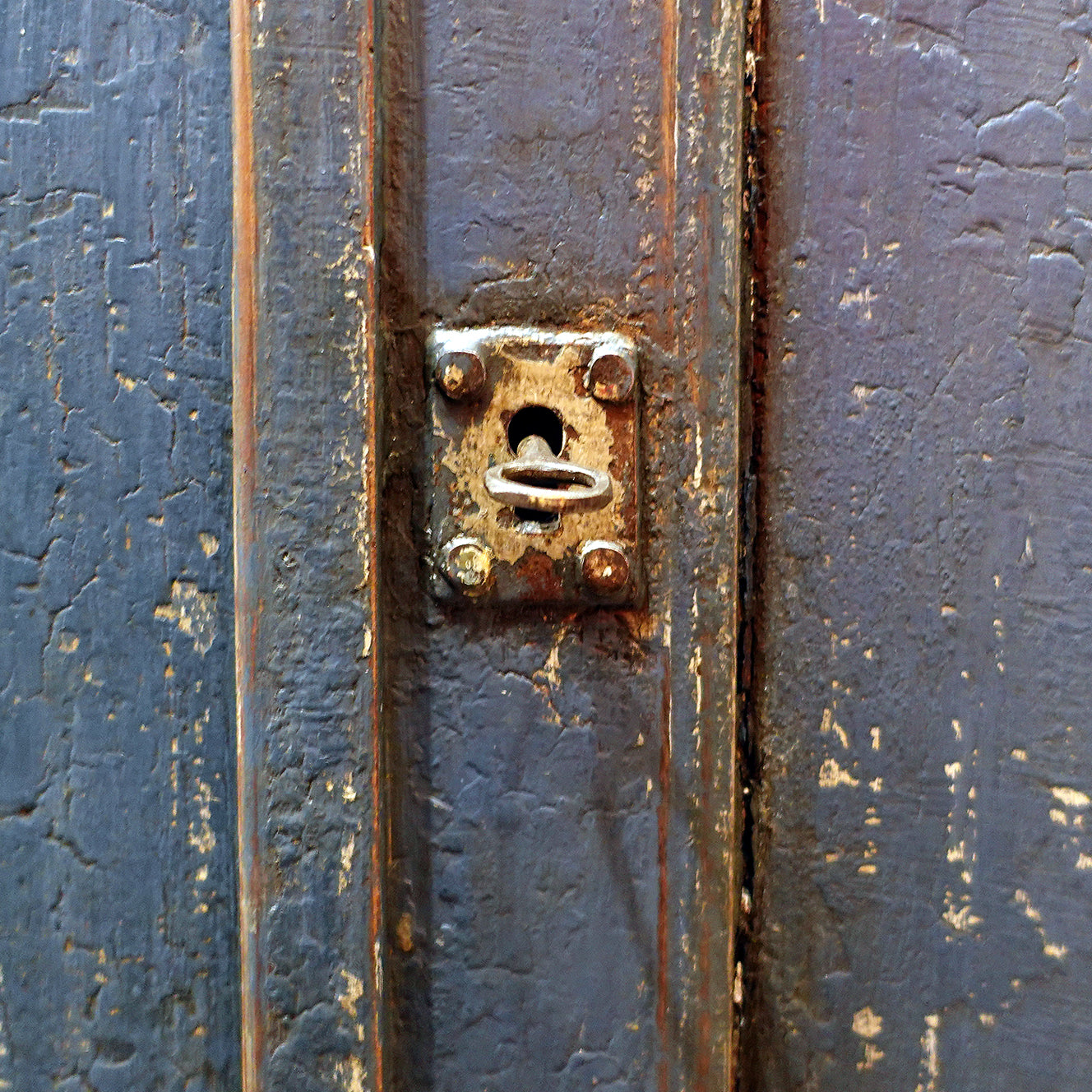 Detail of a lock on a Late 18th century Blue painted Italian Tuscan Cabinet