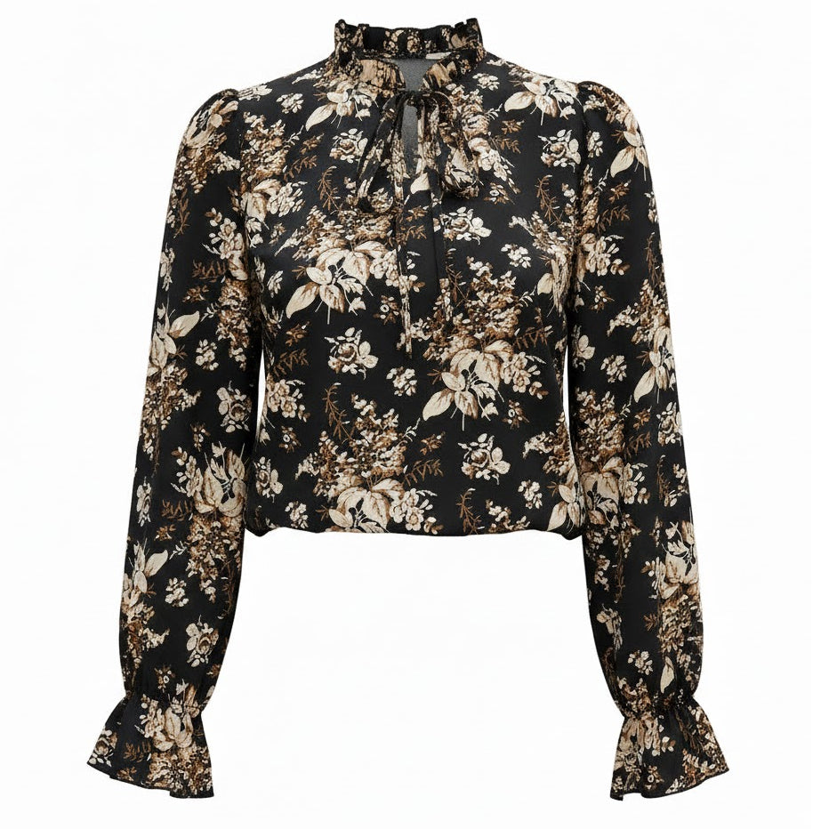 Floral blouse with long sleeves on a white background