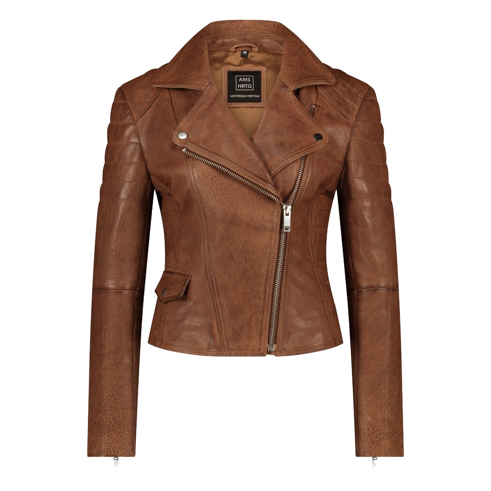 MUNROE COGNAC WOMENS LEATHER JACKET BY AMSTERDAM HERITAGE