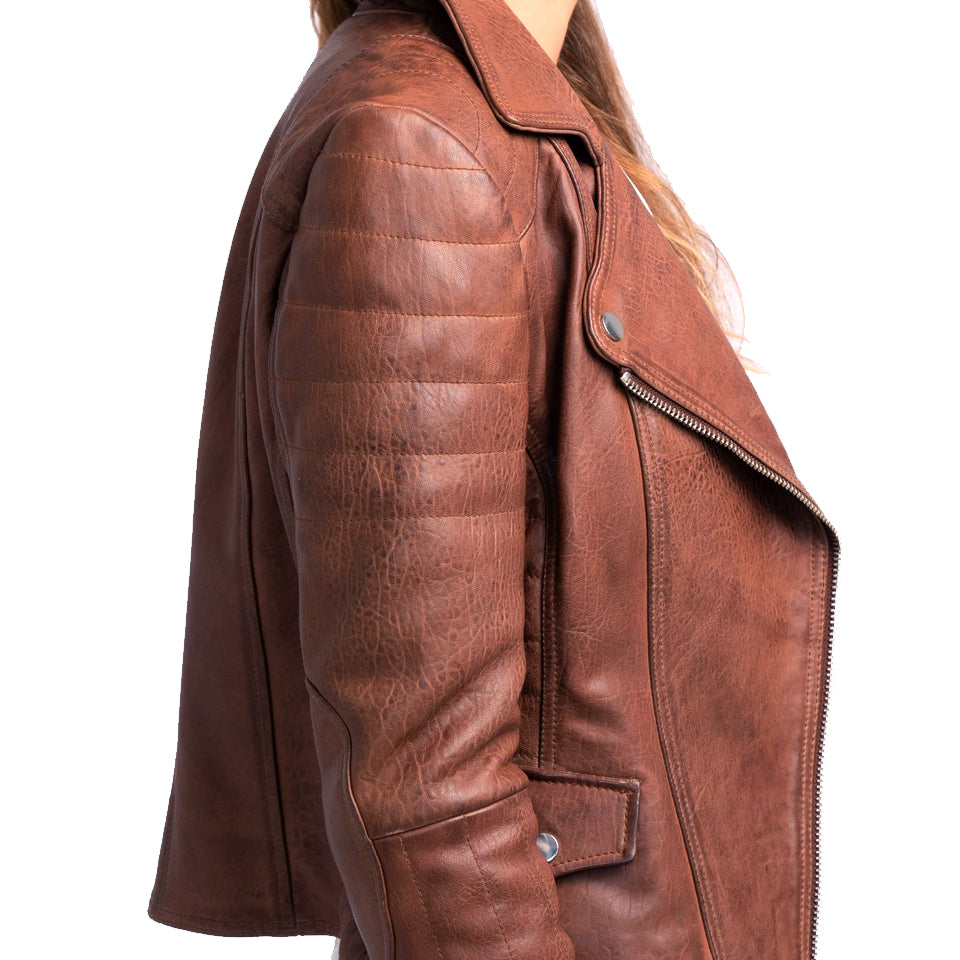 MUNROE COGNAC WOMENS LEATHER JACKET BY AMSTERDAM HERITAGE