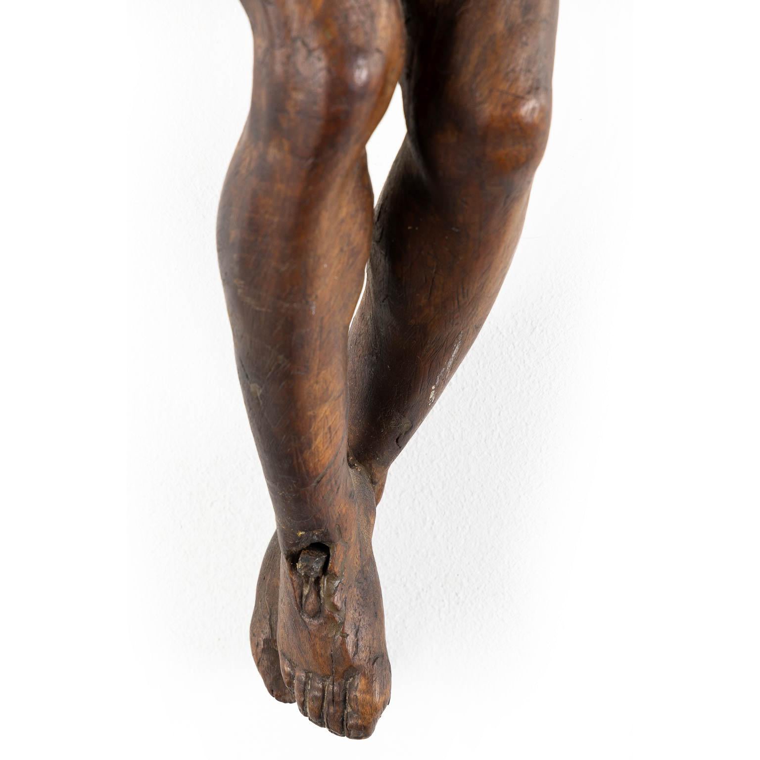 Primitive-Wooden-Corpus-of-Christ-Antique-Wall-Mount-Sculpture