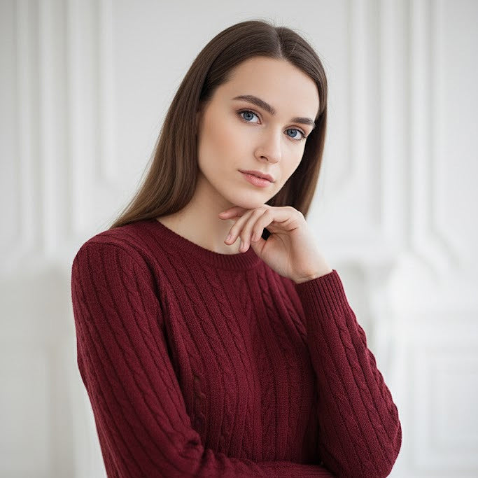 Affordable Pure Extra Fine Merino Wool Crew Neck Cable Knit Sweater