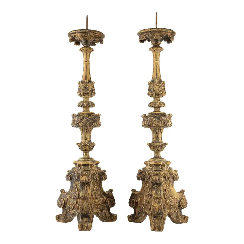 Pair of 18th century carved Italian candelabras from an antique shop in Leesburg Virginia