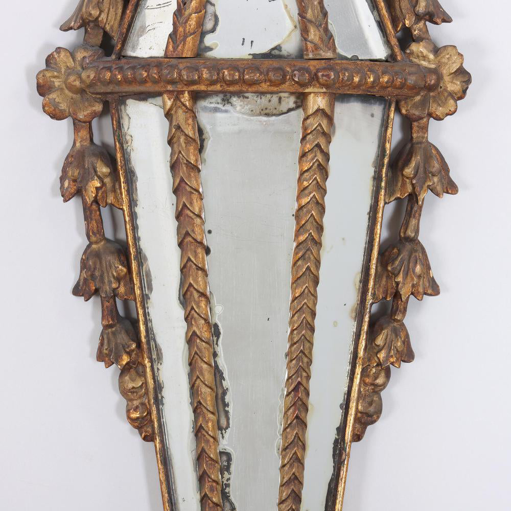 Pair of Italian Carved Giltwood Girandole Wall Sconce Mirrors circa 1800