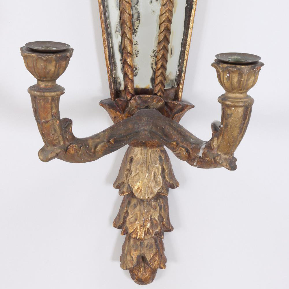 Pair of Italian Carved Giltwood Girandole Wall Sconce Mirrors circa 1800