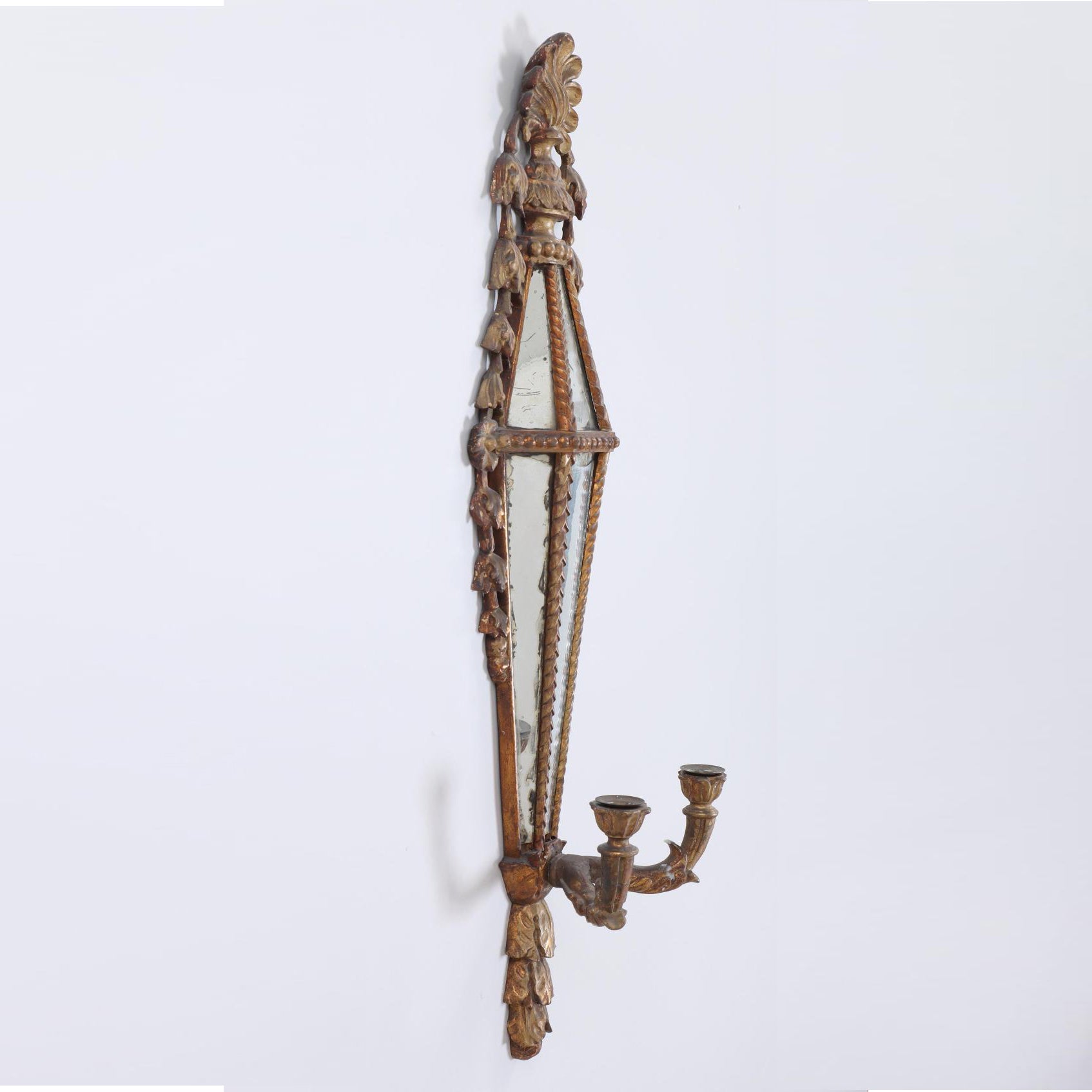 Pair of Italian Carved Giltwood Girandole Wall Sconce Mirrors circa 1800