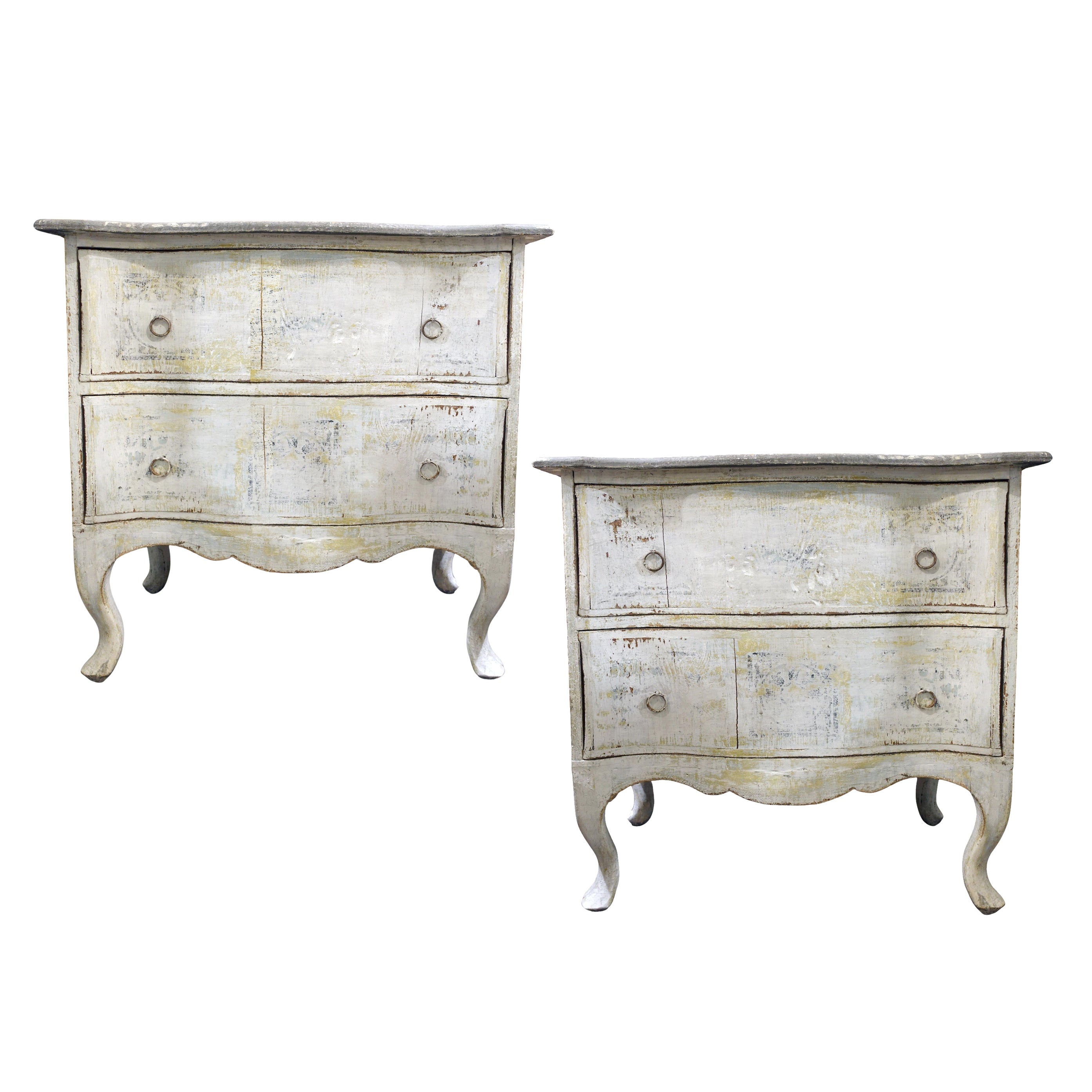 Pair of 18th Century Florentine Italian Serpentine Bedside Commodes with Distressed Patina by Le Historique