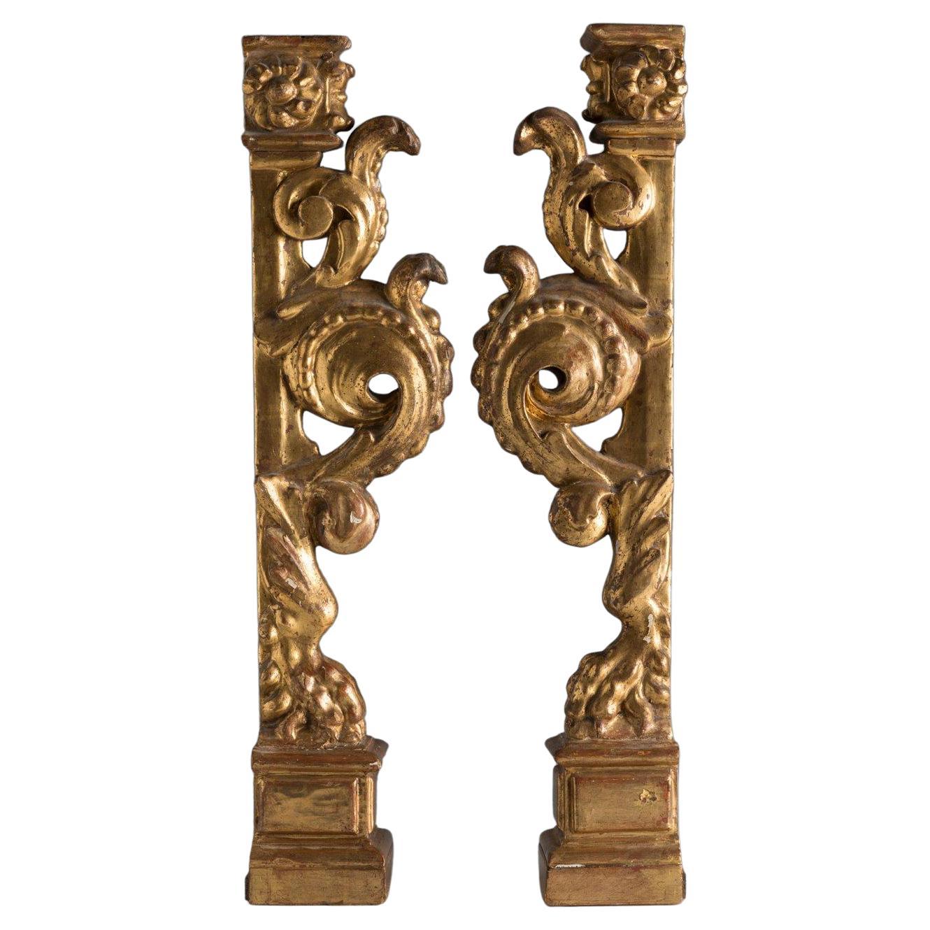 Pair of 17th Century Spanish Giltwood Altarpiece Elements - Le Historique Curated Antiques