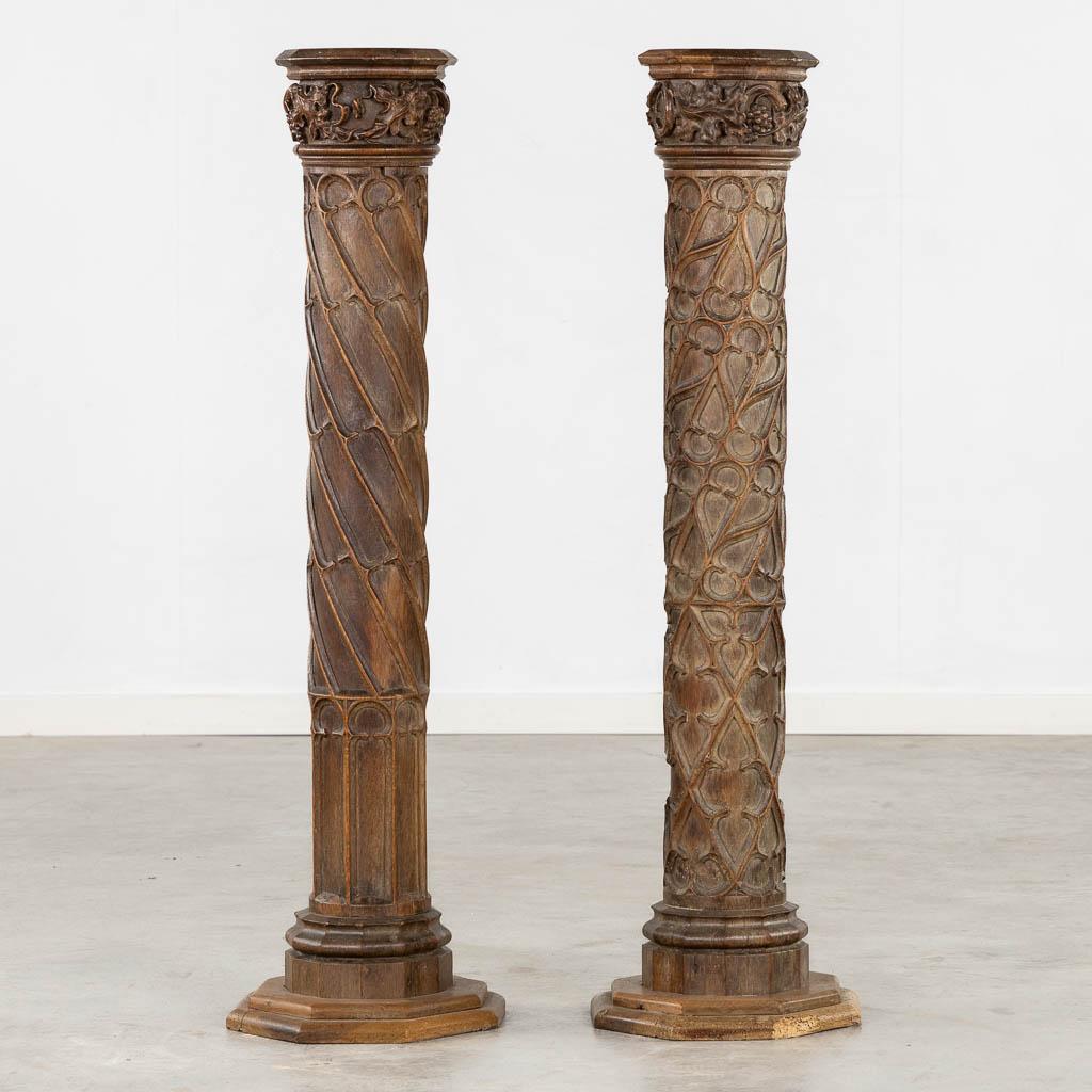 Pair of tall hand carved vintage wooden 19th century church columns