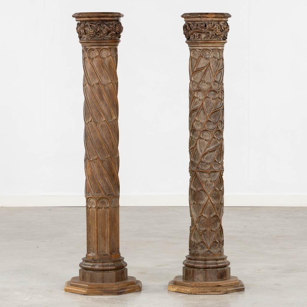 Pair of tall hand carved vintage wooden 19th century church columns