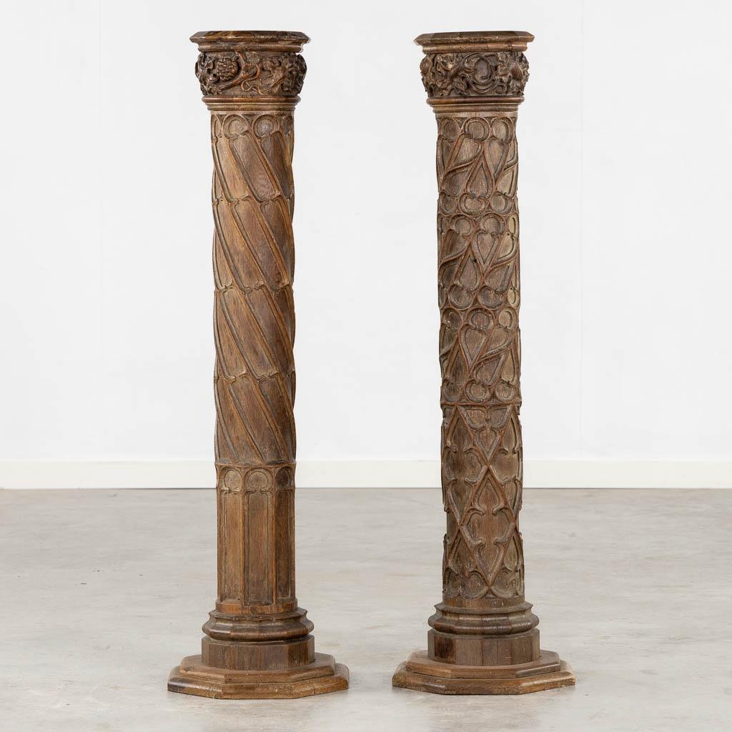 Pair of tall hand carved vintage wooden 19th century church columns