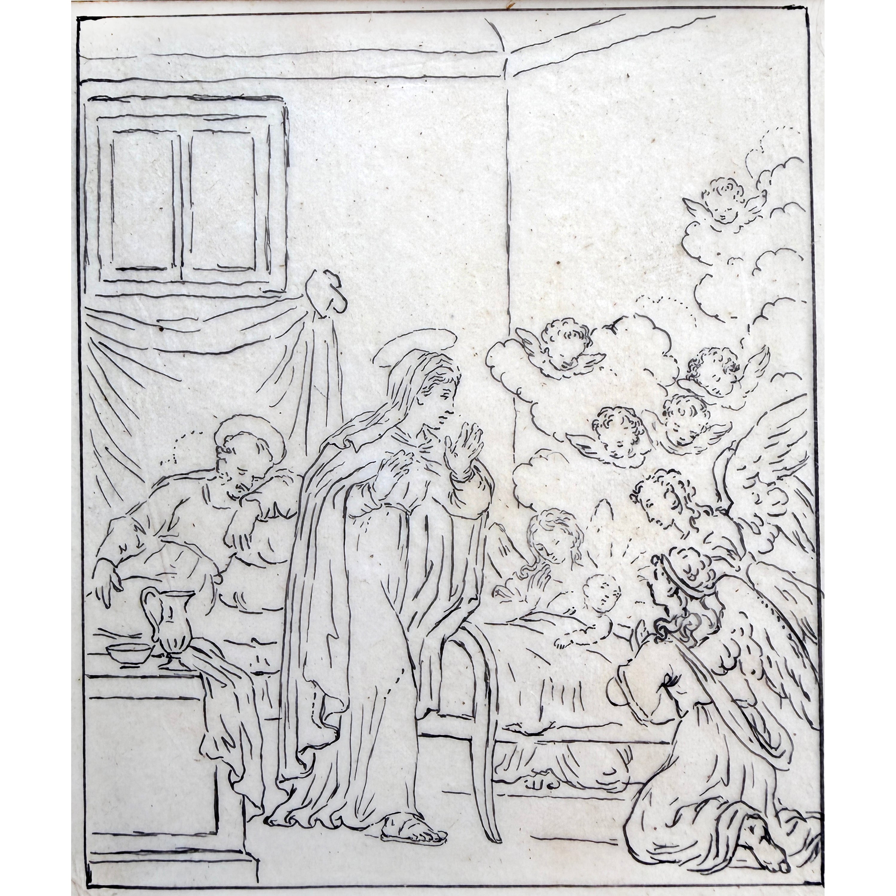 Original 18th-century Venetian Old Master drawing of the Adoration of the Shepherds by Pietro Antonio Novelli