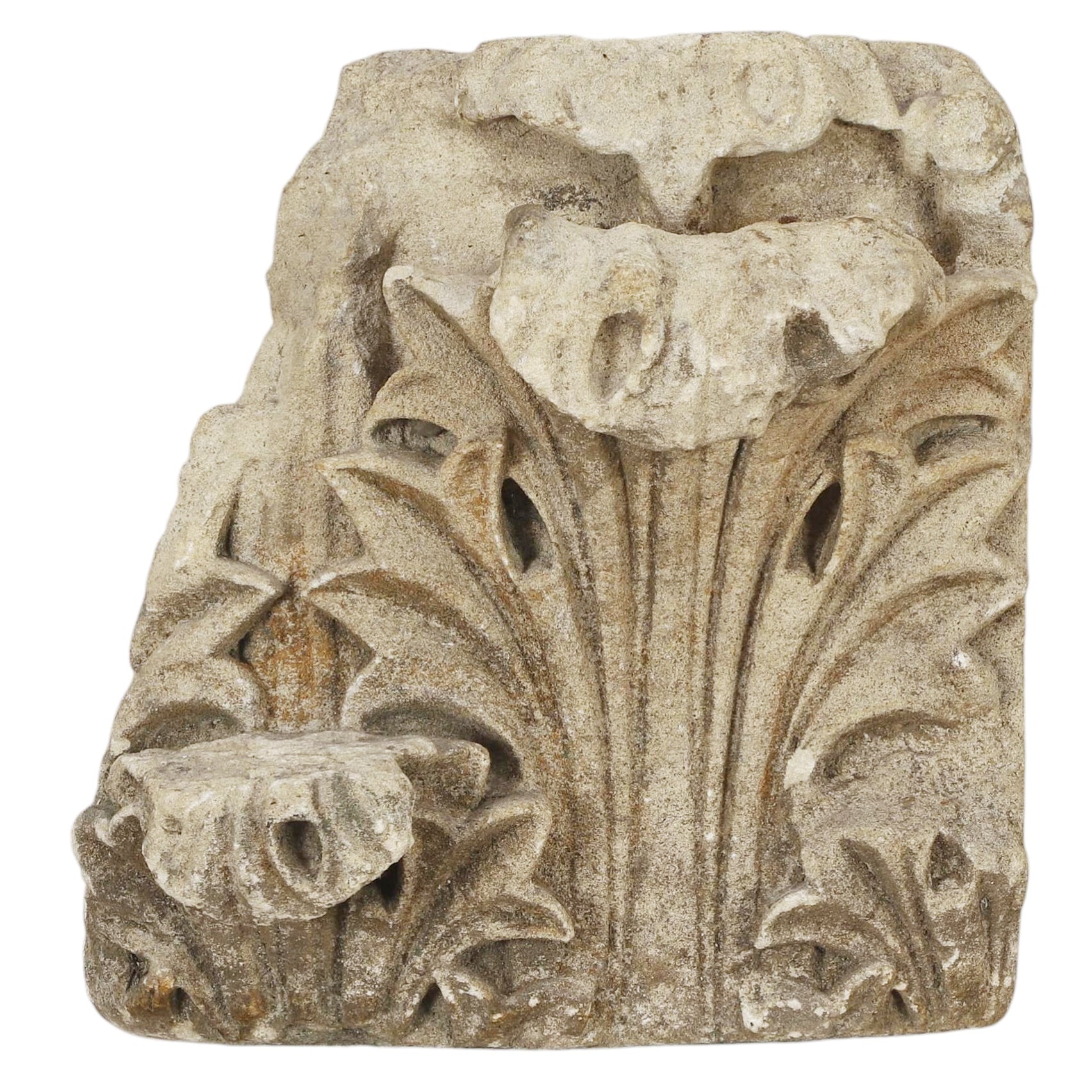 Antique 13th century French Gothic carved limestone capital fragment from Rouen curated by Le Historique