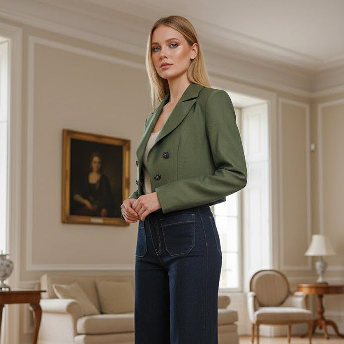 SILK BOLERO JACKET IN HUNTING GREEN BY T.BA MADRID