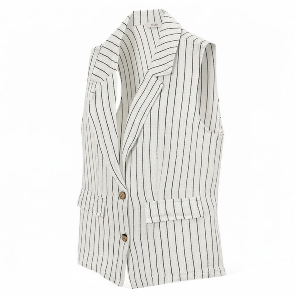 Striped vest with button details on a white background