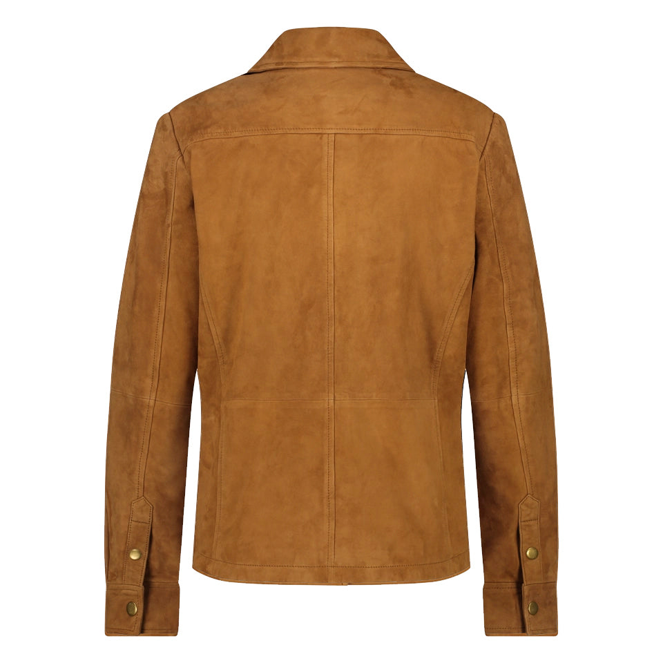 WOMENS DAKOTA DESIGN SUEDE LEATHER SHIRT JACKET IN COGNAC BY AMSTERDAM HERITAGE
