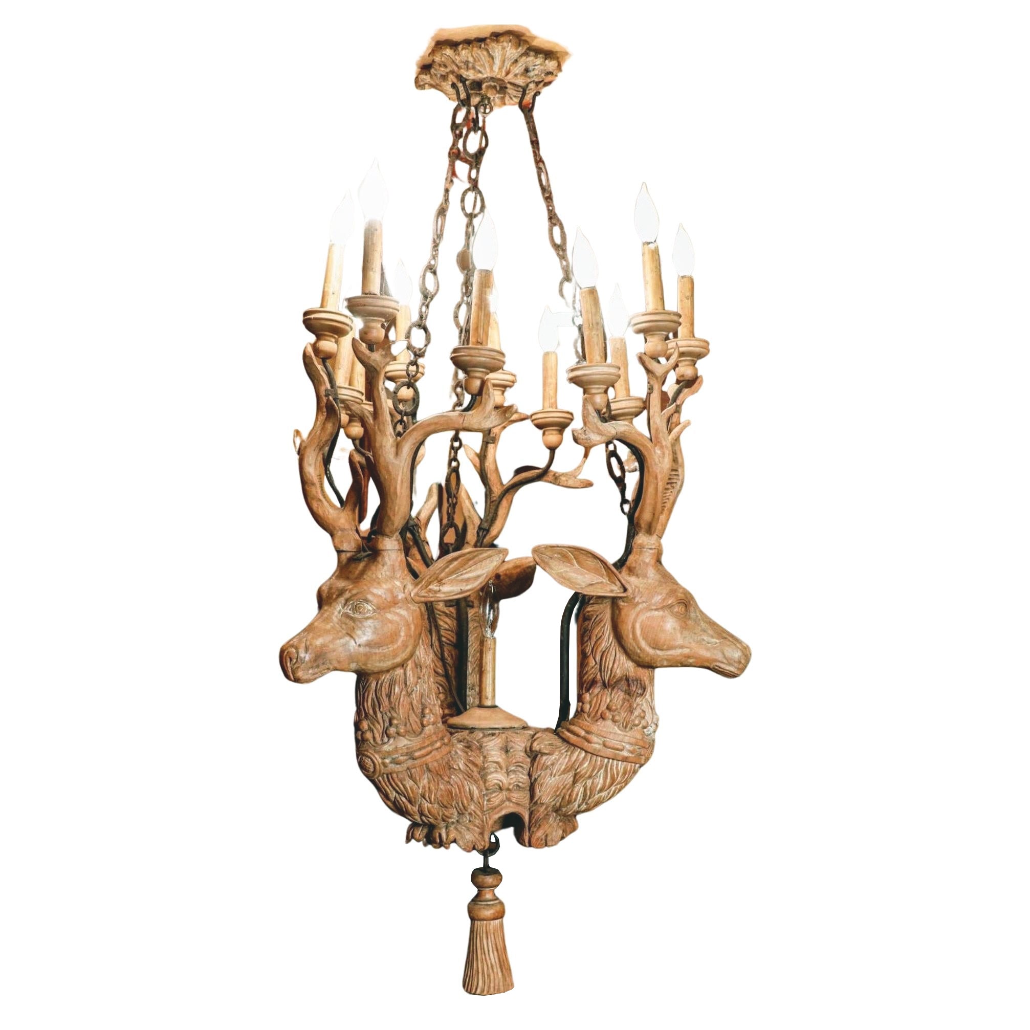 Wood carved Antique Black Forest Chandelier